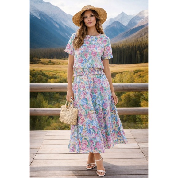 Cricket Lane Dresses & Skirts - Cricket Lane 2 Piece Set Womens 12 Floral Skirt Top Vintage Cottagecore Pastel‎